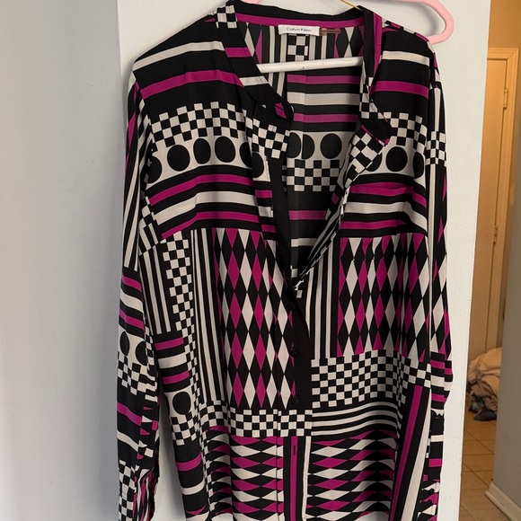 Calvin Klein Tops - Calvin Klein Black and Pink Geometric Blouse